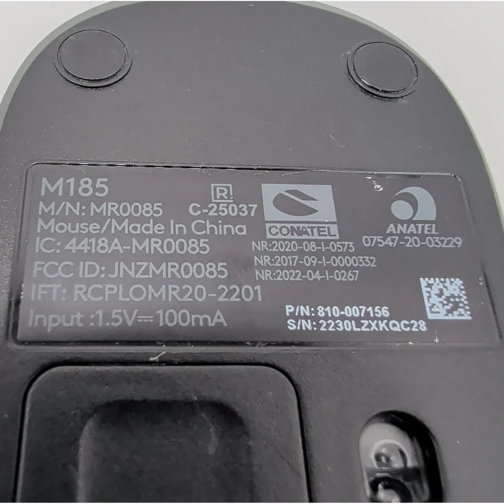 Logitech M185 Wireless Mouse Black & Gray - No Dongle / Receiver - Untested